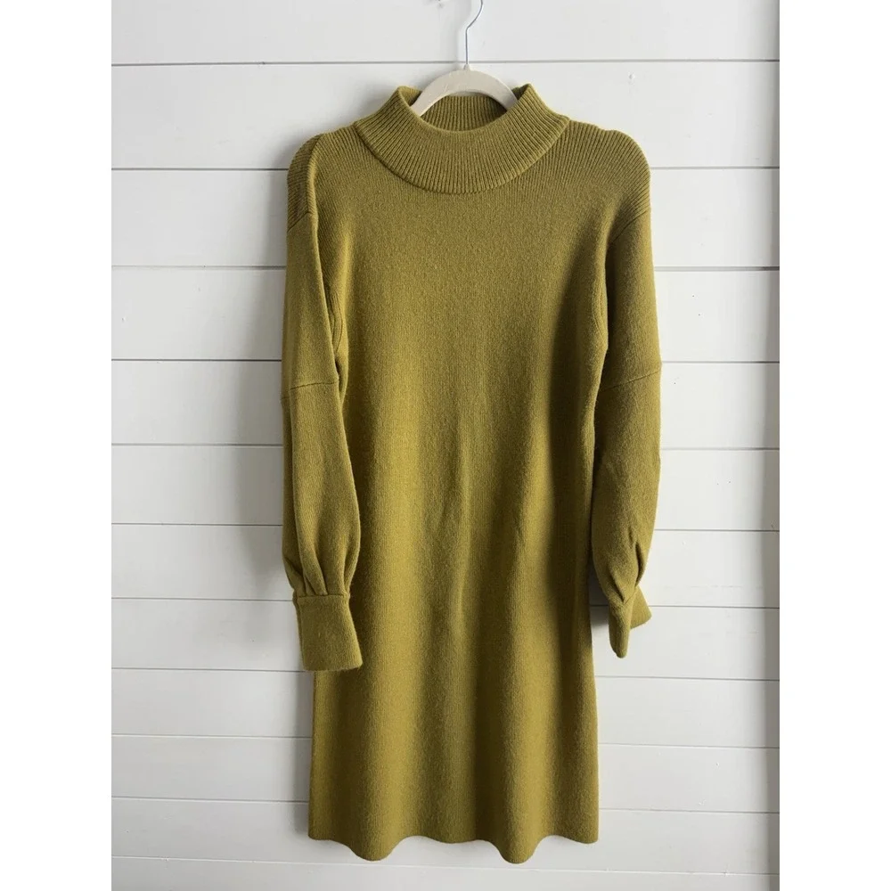Roolee Womans Sz. S Yellow Sweater Dress‎ Knit Mock Turtleneck 0651